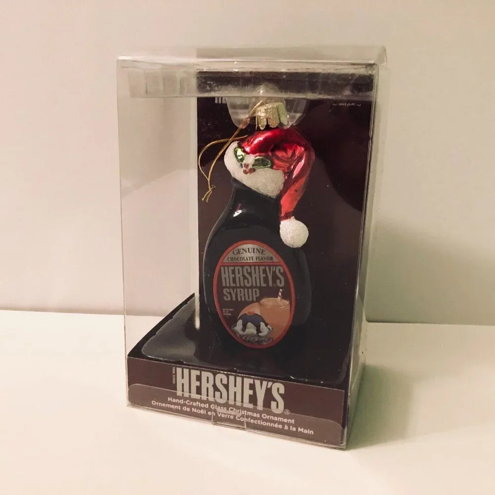 Hersheys Syrup Handcrafted Glass Christmas  Ornament 5 Inch Tall